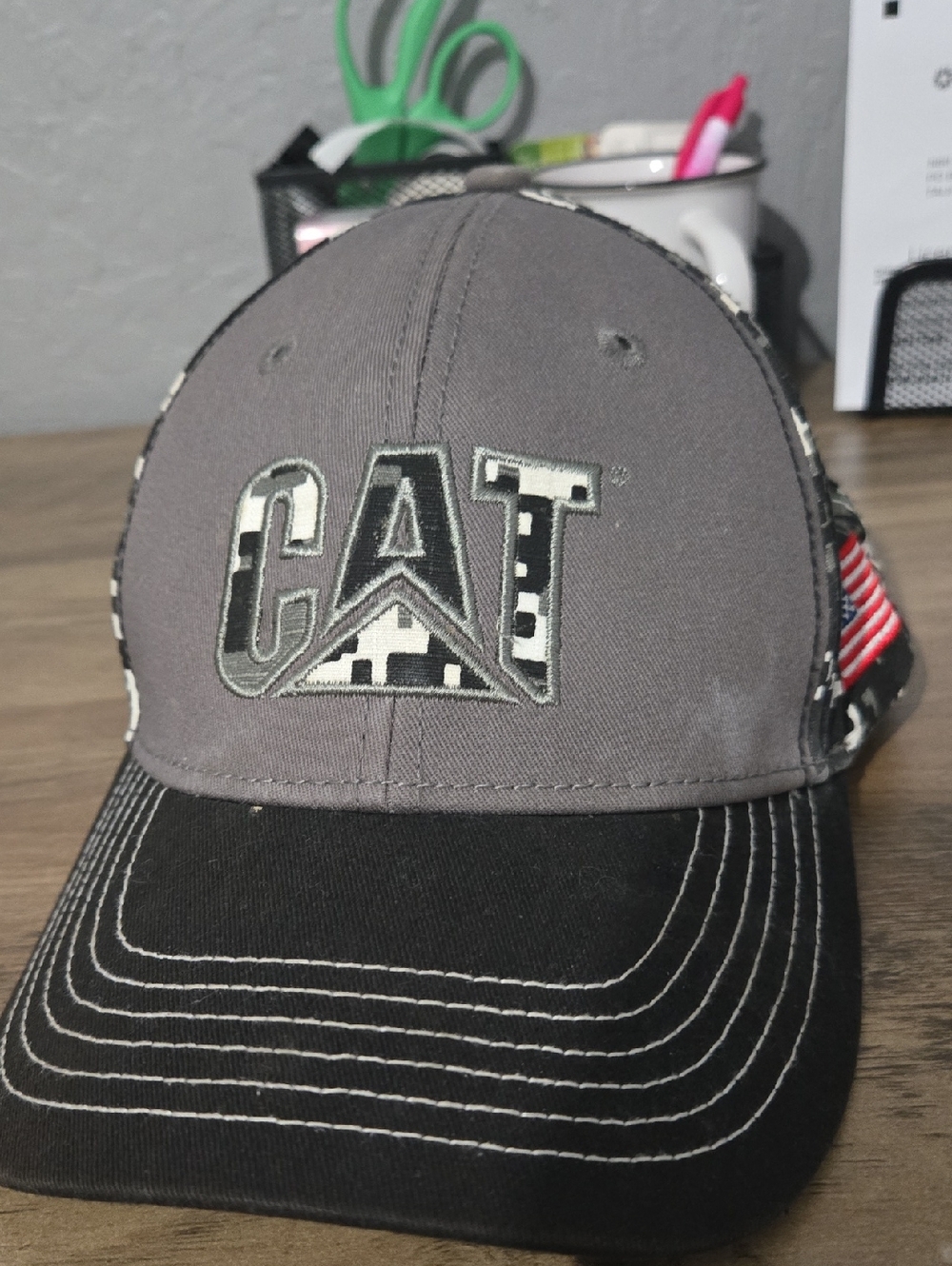 Caterpillar Gray and Black CAT Logo Mesh-Back Cap